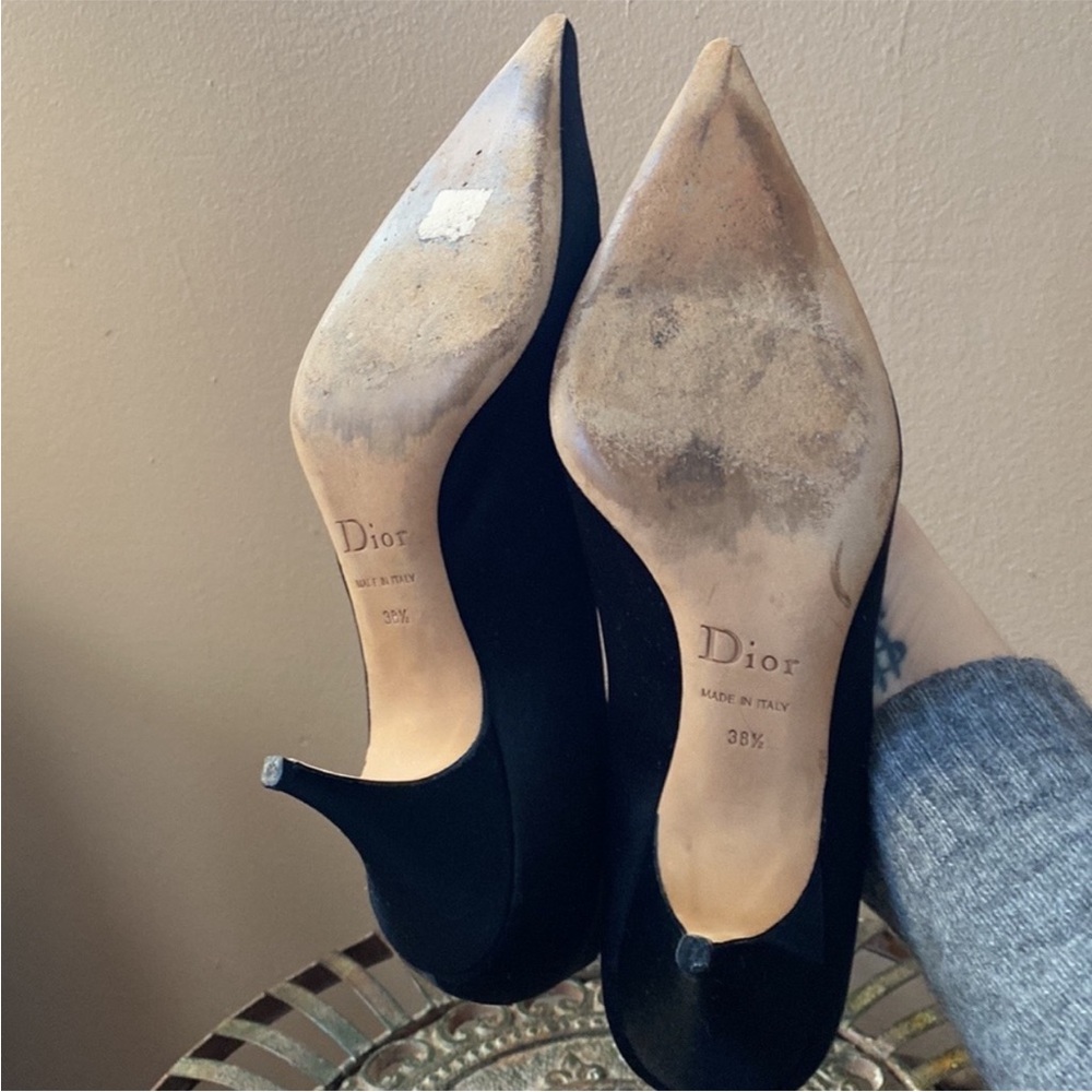 Classic Christian DIOR Black Satin Pointy Toe Kitten Heel Shoes - Picture 11 of 16